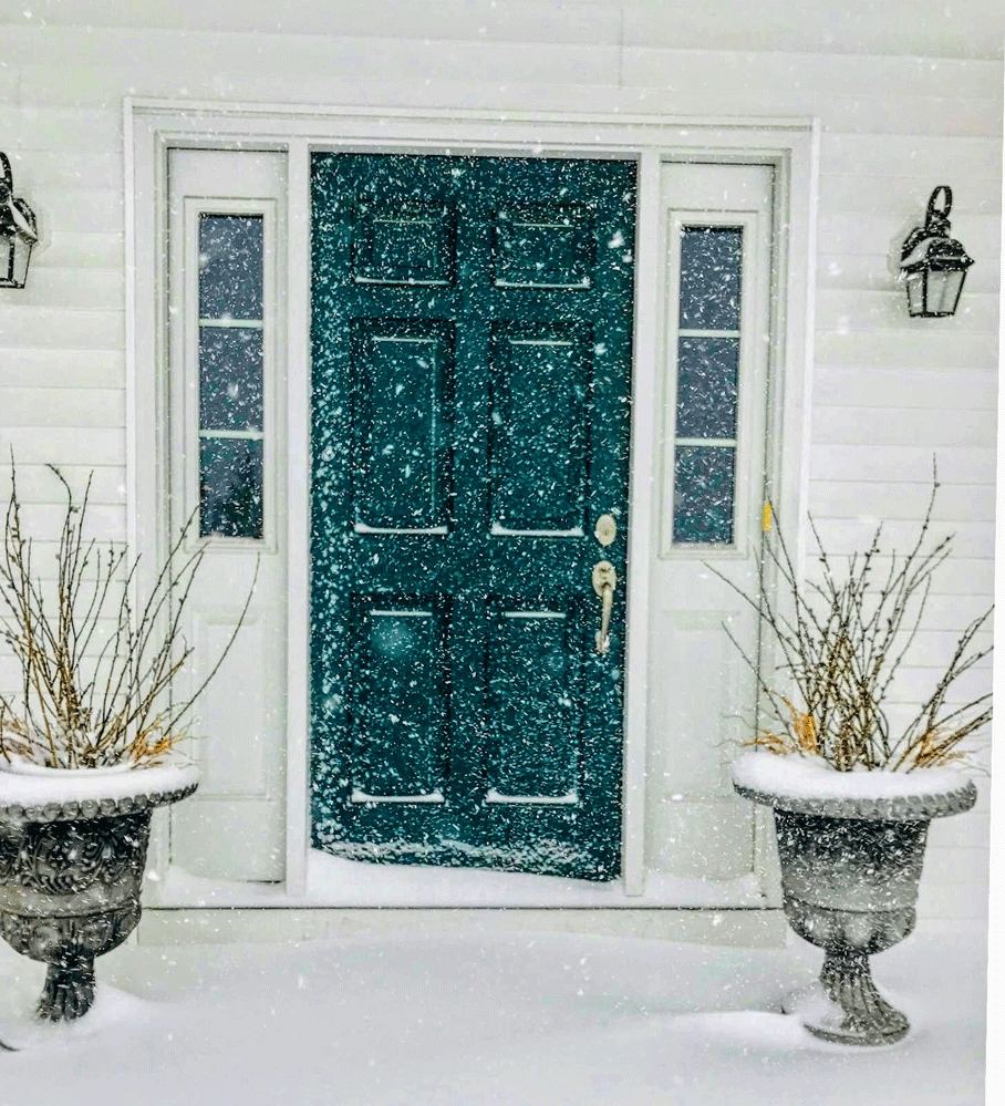 A beautiful emerald green door adds warmth to a Boston winter. 
